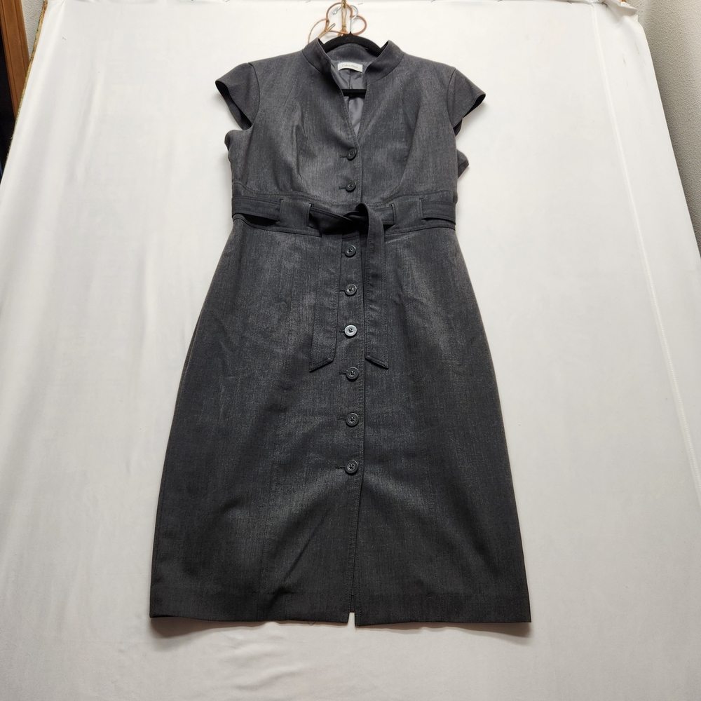 ⭐ Calvin Klein Charcoal Grey Sheath Dress – Button-Front | Sophisticated Office